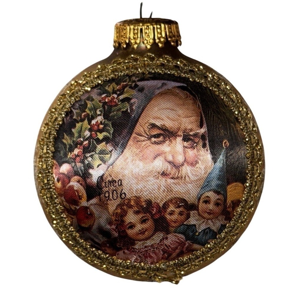 1991 Krebs‎ Santa Silk Gold Glass Christmas Ornament 4″ Holiday